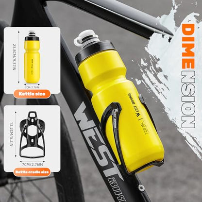 Bike Water Bottle Cage with Bottle, Durable Ultralight Plastic Water Drink Holder Rack, Lightweight PC Water Bottle Holder for Bicycle, Cycling Bottle Holder Cages for MTB, Road Bike(Yellow) - color: Yellow