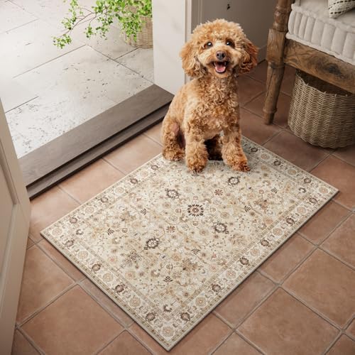 Washable Small Area Rugs for Entryway: 2x3 Door Mat Indoor Entrance - color: Beige /Khaki/Multi, size: 2' x 3' (Rectangular)