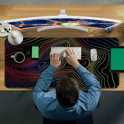 Desk Mat Pad,Large XXL Extended Mouse Pad Mat for Desktop Keyboard | 35''×15.6'' XXL Extended Gaming Mouse Pad with Non-slip Base Desk Matt Mousepad for Computer,Office,Keyboard and Laptop - color: A4-Topographic 1