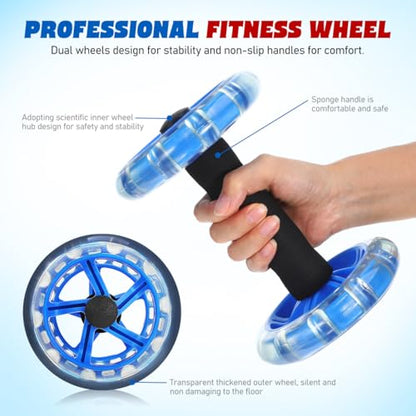 Dual Ab Roller Wheel For Core Strength Double Abdominal Exercise Machine Stomach Workout Equipment Gear Tummy Shaping Trainer Non Slip Handles Blue Men Women 7.87 Inches