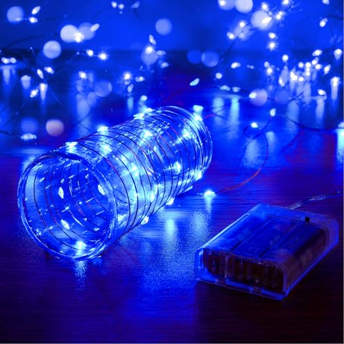 Ariceleo 2 Pack 16.4ft Battery Operated String Lights with Timer, Blue with Synchronized Twinkle Mode, Fairy Lights Battery Powered, 50 LEDs, Idea for Christmas Bedroom Party Wedding - color: Blue, size: 2 Pack-Upgrade