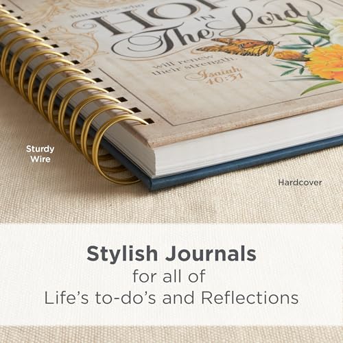 Christian Art Gifts Journal w/Scripture for Women Hope in The Lord Isaiah 40:31 Butterfly Deep Ocean Blue 192 Ruled Pages, Large Hardcover Notebook, Wire Bound