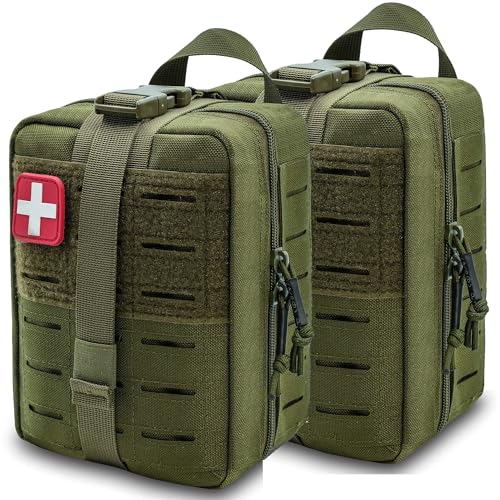 Molle Ifak Pouch Rip Away, Molle Tactical Medical Pouch, Empty First Aid Kit Bag for Duty Belt (2 Pack-Green) - color: 2 Pack-green