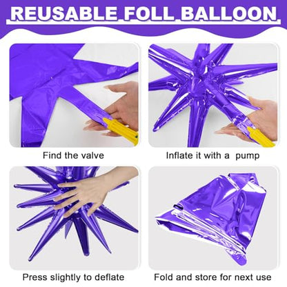 Black Purple Silver Star Balloons, 6PCS 22 Inch Foil Explosion Star Balloon - color: Black Purple Silver