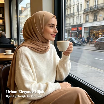 Jersey Hijab Scarf for Women,Lightweight Muslim Turban Head Scarf Modal Feel Hijab Coverings for Prayer with Clip - color: Bronze Skin
