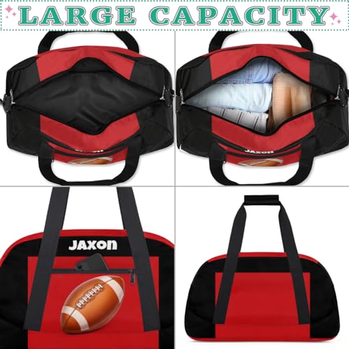Personalized Boys Football Bag, American Football Bag, Black Red | Personalized Named Practice Travel Overnight Training Bag - color: Color 22
