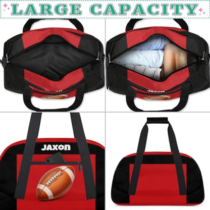 Personalized Boys Football Bag, American Football Bag, Black Red | Personalized Named Practice Travel Overnight Training Bag - color: Color 22