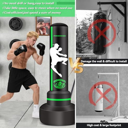 Freestanding Punching Bag with Gloves, 70'' Heavy Boxing Bag with Stand for Adult Teens, Standing Women Men Inflatable Kickboxing Bags for Beginners Training MMA Muay Thai Fitness - style: Kick Printing