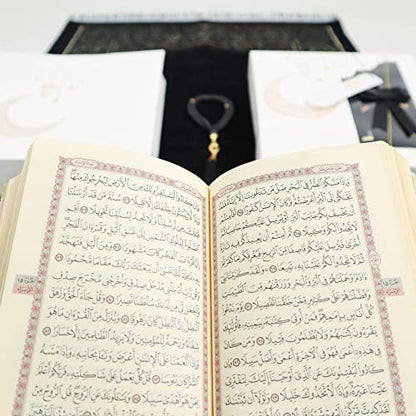 IEF Muslim Prayer Rug Islamic Prayer Mat Quran Prayer Beads Gift Set, Ramadan Eid Gifts, Birthday Gifts for Men, Fathers Day Gift, Velvet Prayer Rug Arabic Quran Pearl Tasbeeh - color: Black with Bag