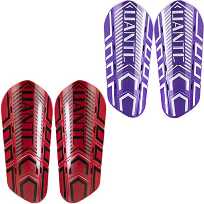 Shin Guards - Soccer Shin Guards with Cushion Protection for Kids/Adults - color: Red and Purple,Shin Pads 2 Pairs, size: Large
