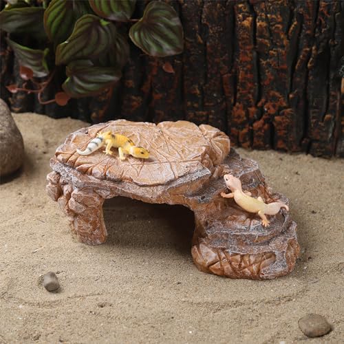 IBWell Turtle Basking Climbing Platform Aquarium Fish Tank Ornament Reptile Climbing Ramp Decorations for Salamanders Amphibians Newts, Terrace Tortoise Resting - SandyBrown - style: Sandy brown