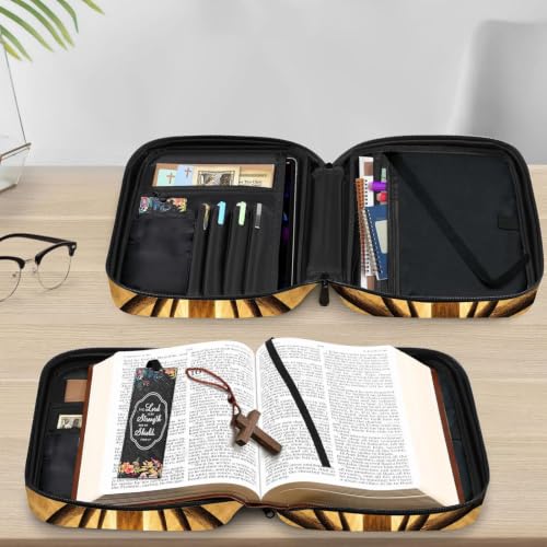 Cross Hunting Deer Bible Cover Case with Handle and Zippered Pocket - color: Cross Hunting Deer