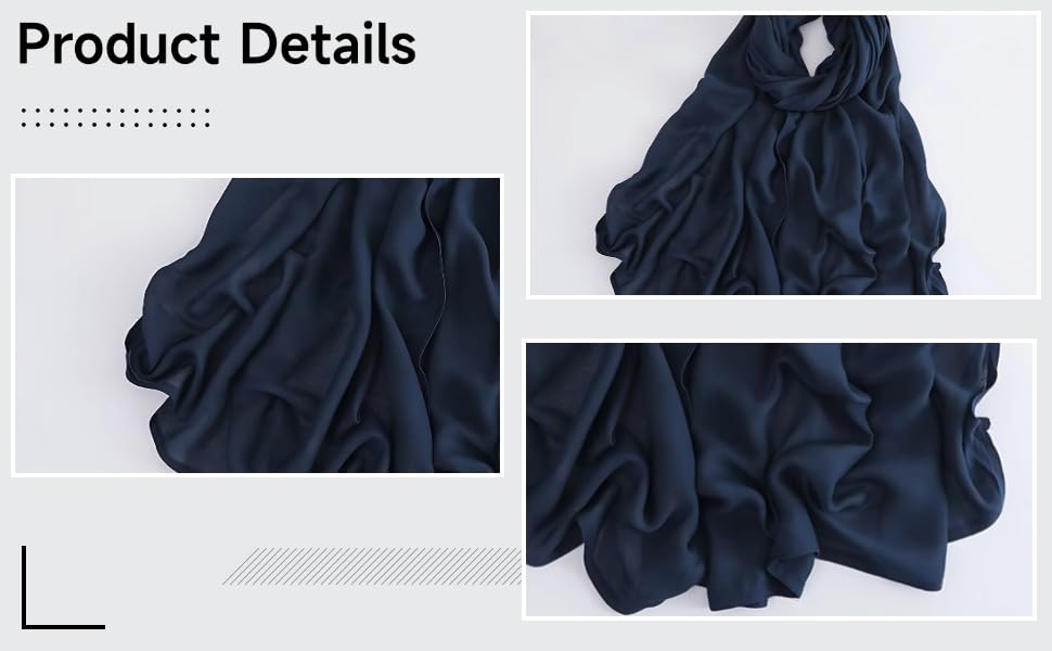 Modal Hijab Scarf for Women, 27.6 x 70.9 in (70 x 180 cm), Dark Blue, Soft Lightweight Head Scarf, Fashionable Shawl for All Seasons, Any Occasion