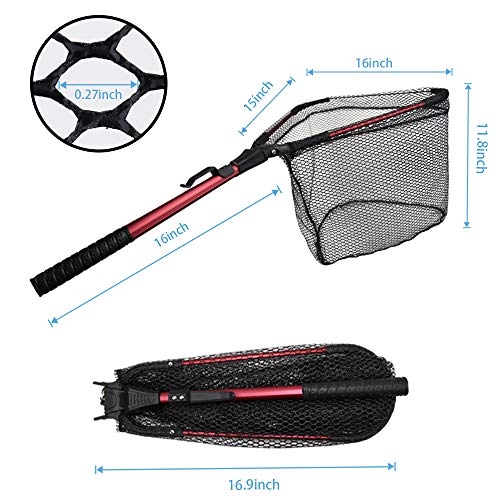 YVLEEN Folding Fishing Net - Foldable Fish Landing Net Robust Aluminum Telescopic Pole Handle and Nylon Mesh 16inch Hoop Size - color: B:16”/40cm Hoop Size (Fixed Handle) Red
