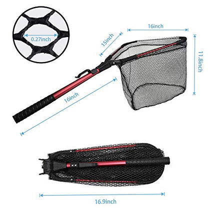 YVLEEN Folding Fishing Net - Foldable Fish Landing Net Robust Aluminum Telescopic Pole Handle and Nylon Mesh 16inch Hoop Size - color: B:16”/40cm Hoop Size (Fixed Handle) Red