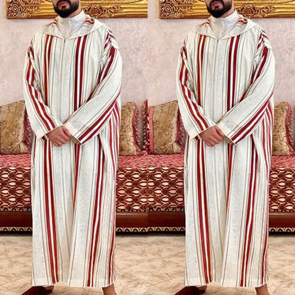 Thobe for Men,Arabic Clothing Men Djellaba Kaftan Middle East Caftan Casual Hooded Striped Robe Jubba Thobe - size: XX-Large