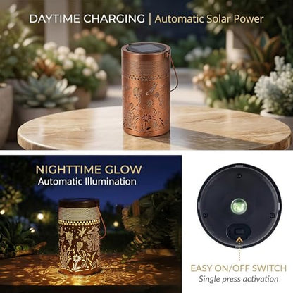 Solar Lantern Outdoor Waterproof, Metal Butterfly, Hummingbirds, Dragonflies, Frogs, Turtles, Flowers, Mushrooms, Garden Decor for Yard, Patio, Lawn, Porch, Backyard, Gifts for Women - style: Garden Life 1 Pack (Bronze-4" Dia)