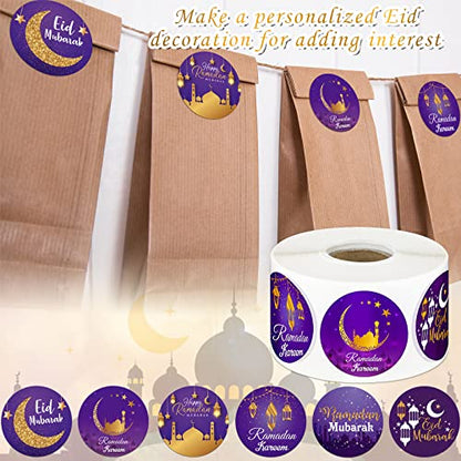 Nezyo 600 Pieces Ramadan Mubarak Stickers Eid Islamic Kareem Wall Window Stickers Ramadan Envelopes Gift Bags Labels for Eid Party Decorations(Bright Style) - style: Bright Style