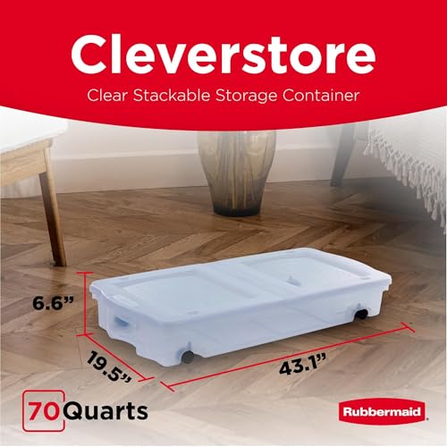Rubbermaid 68 Quart Under the Bed Low Profile Storage Boxes with Dual Hinged Lids and Easy Rolling Caster Wheels, Clear, 2 Pack - size: Under the Bed - 2 Pack