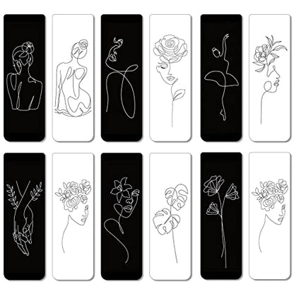 Outus 24 Pcs Minimalist Line Art Magnetic Bookmarks Female Face, Line