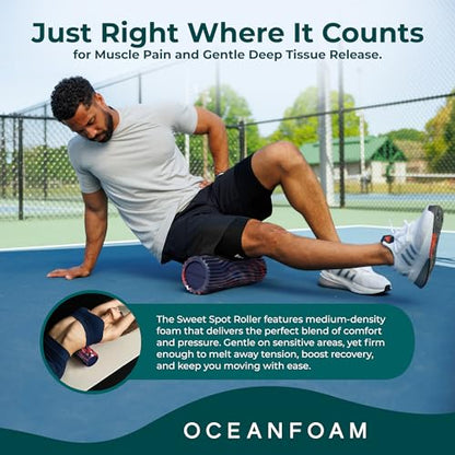 Oceanfoam Sweet Spot Medium Exercise Foam Roller 14"x5.5" – Medium Density Travel Foam Roller for Physical Therapy, Deep Tissue Massage, Yoga, Pilates, Wave Texture (Dark Navy, Red & Natural Marbled) - color: Dark Navy, Red & Natural Marbled