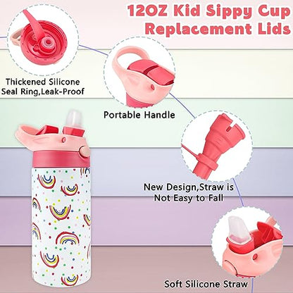 12oz Replacement Lid with 2 Straw for Kid Tumbler,Leak-Proof and Spill-Proof Straw Lids for ZONEGRACE Mocaru,BPA Free,Inner Diameter2.4IN (Pink, 1 Pack) - color: Pink