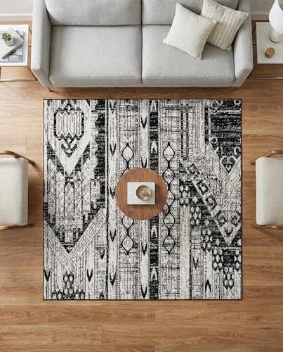 Rugs.com - Oregon Rug – 6 Ft Square Black and White Easy-Clean Rug – Rustic Tribal Design for Living Rooms and Bedrooms - color: Black and White, size: 6' x 6' (Square)