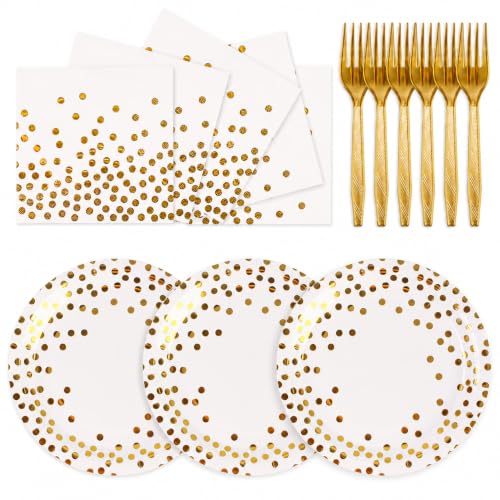 75PCS Paper Plates and Napkins Set, White and Gold Dot - color: White Gold Dot, size: 7inch-75pcs
