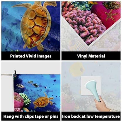 AOFOTO 12x10ft Underwater Ocean Coral Reef Backdrop Under The Sea Tropical Fish Sea Turtle Marine Life Photography Background Seabed World Nature Scene Aquarium Decor Kids Portrait Photo Shoot Props - size: 12x10ft
