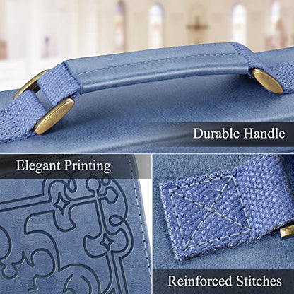 FINPAC Large Classic Bible Cover Vegan Leather Carrying Book Case Church Bag Bible Protective with Handle, Gift for Men, Women, Father, Mother, Friends, Blue - color: Blue