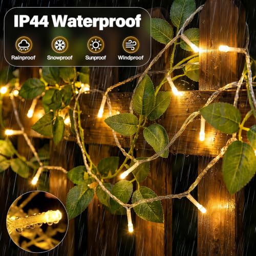 Ollny 2 Pack Battery Operated String Lights 200LED Warm White, Clear Wire - color: Warm White-(Clear Wire), size: 200 LED