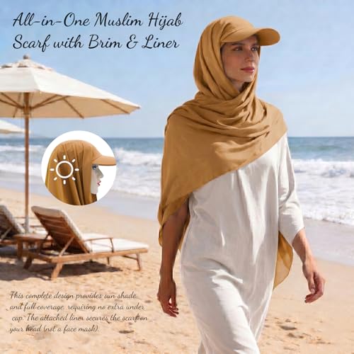 ZLYC Women Muslim Hijab Scarf with Visor Built-in Undercap Sun Protection Headwrap - color: Solid Yellow