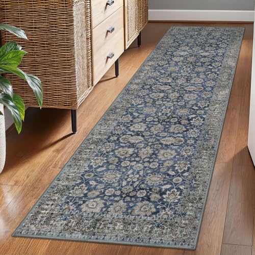 KOZYFLY Vintage Washable Rug Runner 2x7 Hallway Runner Rug Blue - color: Blue, size: 2' x 7' (Runner)