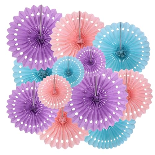 ZOOYOO Hanging Paper Fans Party Decorations,12 Pcs Pink Purple Blue Honeycomb Round Fans,Ceiling Decor for Birthday,Wedding,Girls Day,Theme Party Backdrop - color: Pink Purple Blue