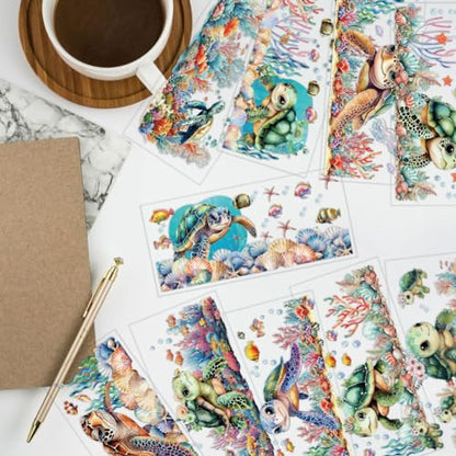 arricraft 10 Sheets UV DTF Cup Wraps for 16 OZ Glass Cups, 10 Styles Cartoon Sea Turtle Fish Seaweed Rub on Transfers PVC Transfer Stickers Waterproof Rub Decals for DIY Your Holiday Presents - style: Sea Turtle