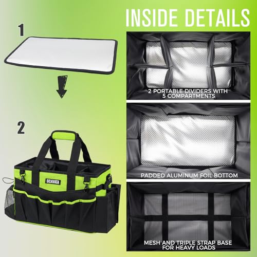 SCAVATA Wearable Cleaning Caddy Bag, Cleaning Caddy Supplies Organizer with Handle & Shoulder Straps for Housekeepers, Under Sink & Car Cleaning Tool Organizers with 4 Foldable Divider (NeonGreen) - color: NeonGreen