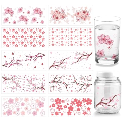 arricraft 10 Sheets Cherry Blossoms UV DTF Wraps for 16OZ Glass, Flowers Butterflies Branchs Rub on Decals PVC Transfer Stickers for DIY Cups Bottles Funiture Wood Garden Crafts Women - style: Cherry Blossoms