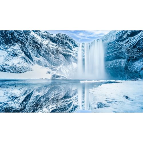 Winter Waterfall Aquarium Background Majestic Winter Nature Iceland Fish Tank Background Splendid Snow Capped Mountain Terrarium Backgrounds Wintry Frosty Icelands Reptile Tank Backgrounds 24x12in - color: Blue_White, size: 24(W)x12(H)inches/ 60(W)*30cm(H