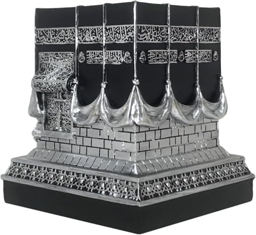 Islamic Kaba Replice Model,Muslim Turkish Home Table Decorations,Islamic Ramadan Showpiece,Golden Black Islamic Prayer House Model,Eid Ramadan、umrah Gift (Silver) - color: Silver