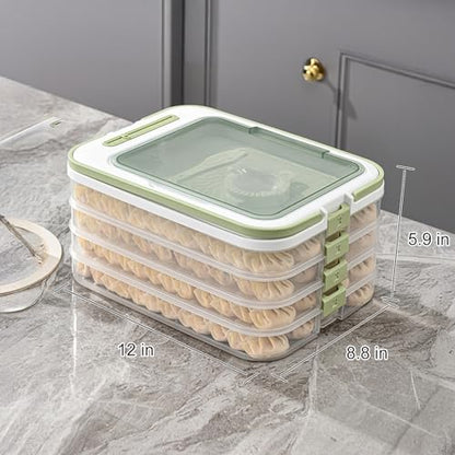 Food Storage Containers with Lids, Plastic Cookie Storage Containers Airtight, 4-Layer Stackable Food Containers with Handle&Dessert Cutlery Storage Dumpling Storage Box Cookie Carrier
