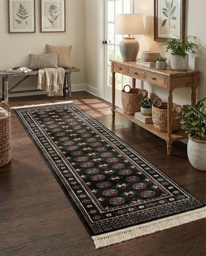 Rugs.com - Bokhara Collection Rug – 10 Ft Runner Dark Green Stain-Resistant Runner Rug, Perfect for Hallways, Entryways, and Kitchens - color: Dark Green, size: 2'7" x 10' (Runner)