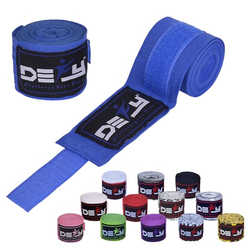 DEFY Professional 180 Inch Hand Wraps for Boxing Muay Thai MMA Elastic Bandages for Men & Women -Pair - color: Blue