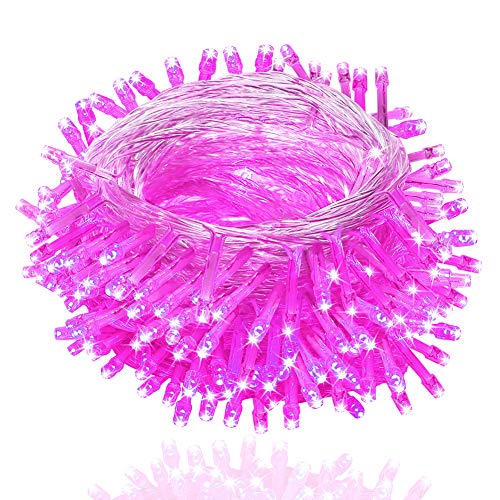 FULLBELL Fairy Lights Outdoor String Lights 33ft 100 LED with Memory Modes Controller, Extendable Christmas Lights Decorations for Wedding, Christmas, Party, Patio, Indoor Outdoor (Pink) - color: Pink (Transparent Wire)