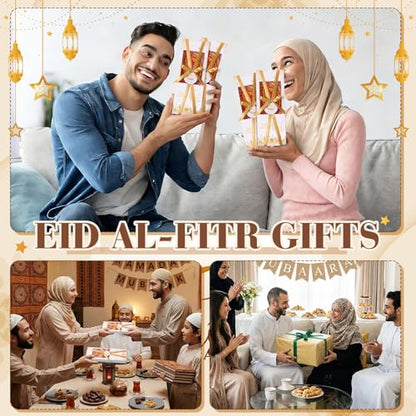 6 Sets Eid Ramadan Gifts for Women Muslim Tasbih Prayer Beads Pink Islamic Hijabs Scarf Shawl Mubarak Greeting Card with Box Eid Al-fitr Gift for Hajj Muslim Celebration Wedding Party