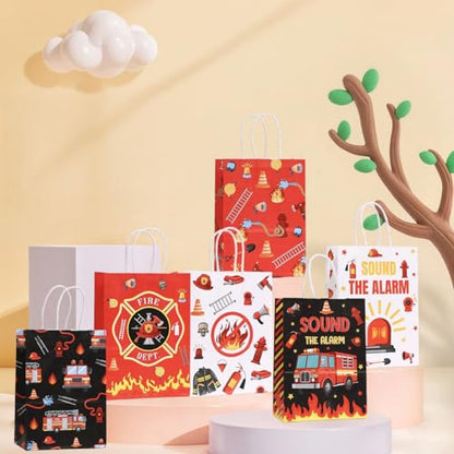 piqiya Fire Truck Party Favor Bags,24pcs Firetruck Gift Treat Goodie Bag for Fire Safety Awareness Events,Firefighter Candy Treat Paper Bag, Gift Bags for Fireman Birthday Party Rescue - color: Firetruck