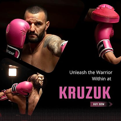 Kruzak Boxing Gloves for Men & Women, Sparring & Kickboxing Gloves, Muay Thai & MMA Gloves, 8-16 oz - color: Pink, size: 14 oz