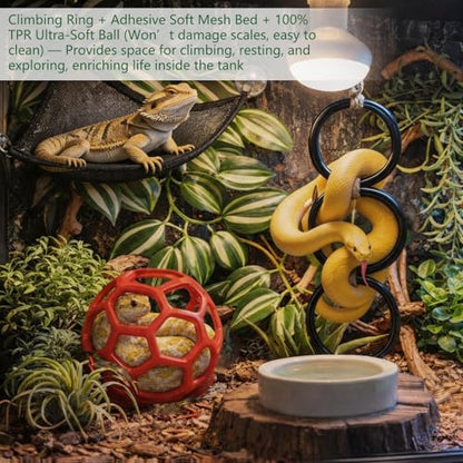 7-in-1 Snake Enclosure Accessories, Snake Climbing Toys & Habitat Decor | With Climbing Rings, Ball Chain, Suction Cups, Mesh Hammock, Artificial Ivy & Large Leaf Habitat for Ball Python, Corn Snake
