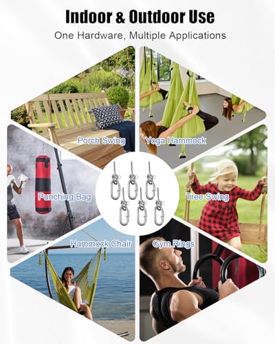 Swing Hangers Fit for Porch Hammocks Hanging Chairs Punching Bags | 304 Stainless Steel, M8 Diameter Design, 180 Degree Rotation, Anti Loosening Screw, Secure Mounting, 6 Pcs