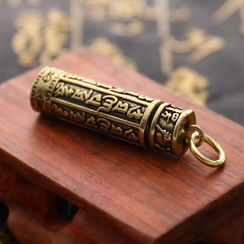Mantra Prayer Cylinder Pendant Brass Hollow Screw Top Engraved Scripture Amulet Keychain Portable For Daily Carry Travel Home