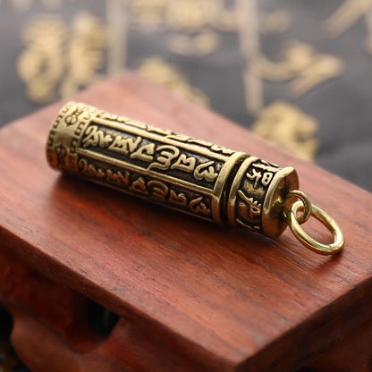 Mantra Prayer Cylinder Pendant Brass Hollow Screw Top Engraved Scripture Amulet Keychain Portable For Daily Carry Travel Home